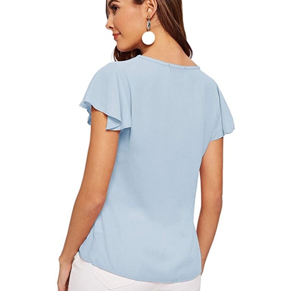 Tunic Blouse Light Blue Pearl beaded front Size: S - Picture 5 of 5